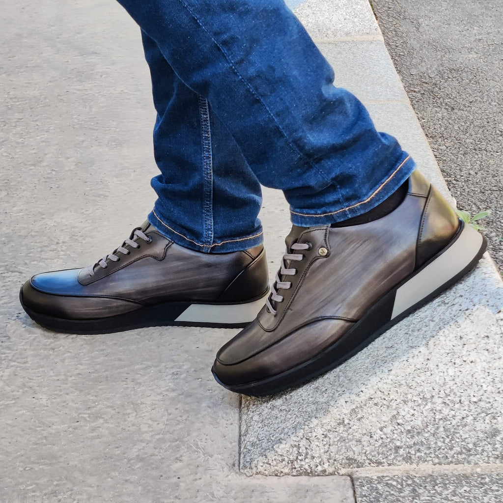 Sneakers Hartwood En Cuir Patiné Orange - Taille 43, Neufs Sans Emballage