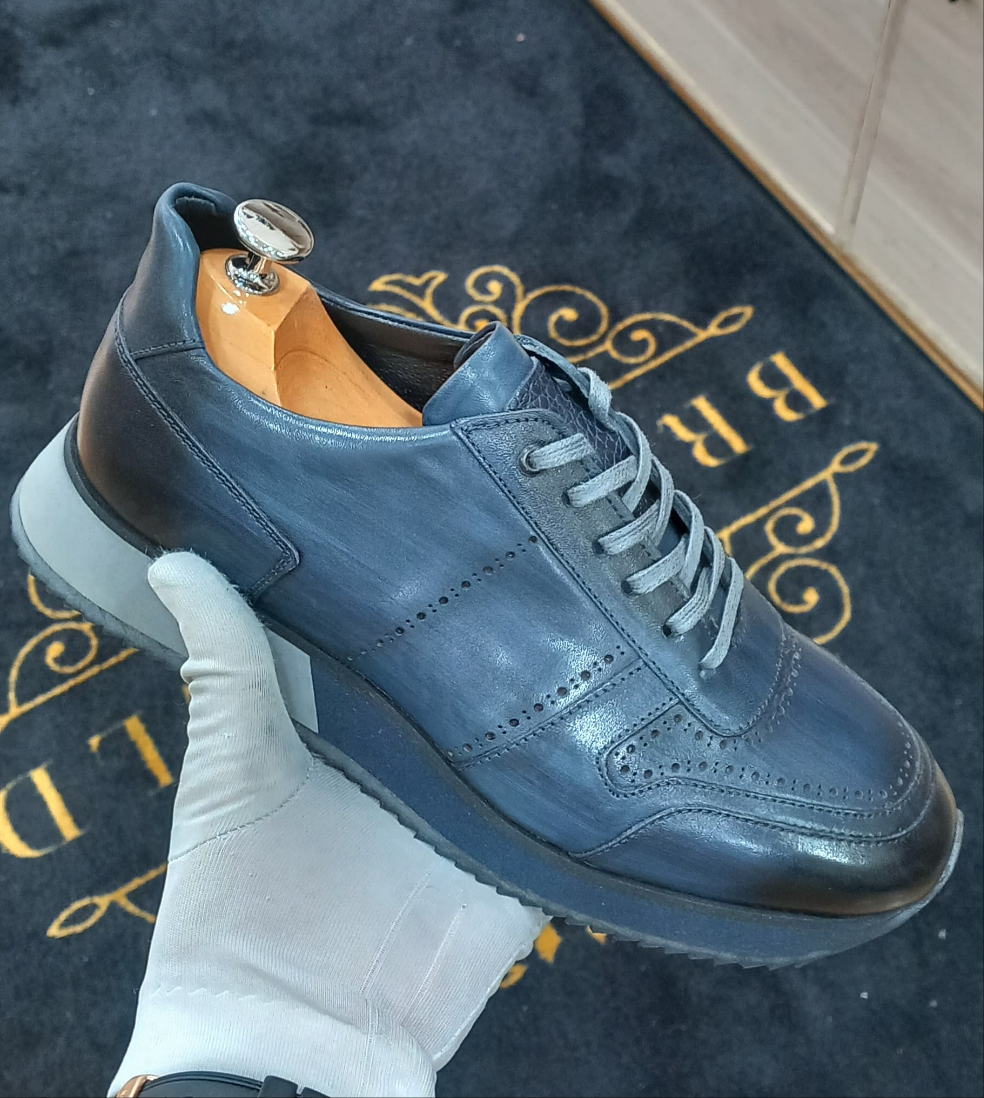 Sneakers homme cuir Navy Bleu Patiné - Jacob