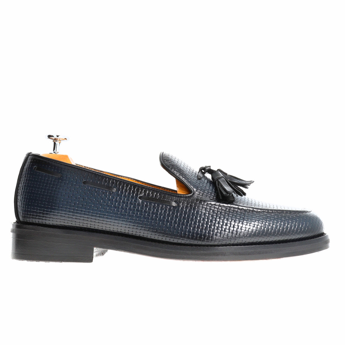 Mocassins homme cuir bleu tressé 