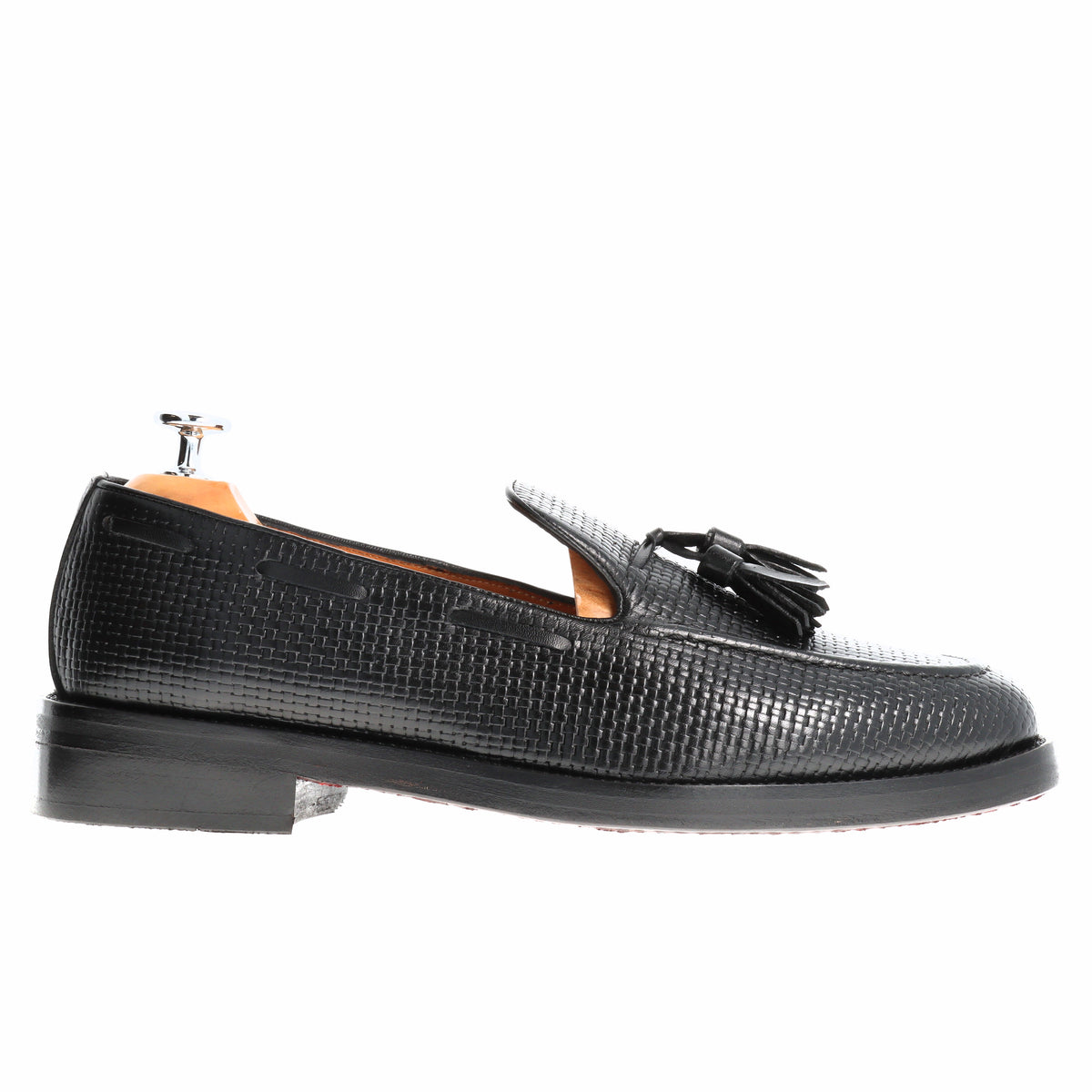 Mocassins homme cuir noir tressé 