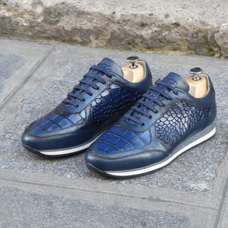 Sneakers homme cuir croco bleu 