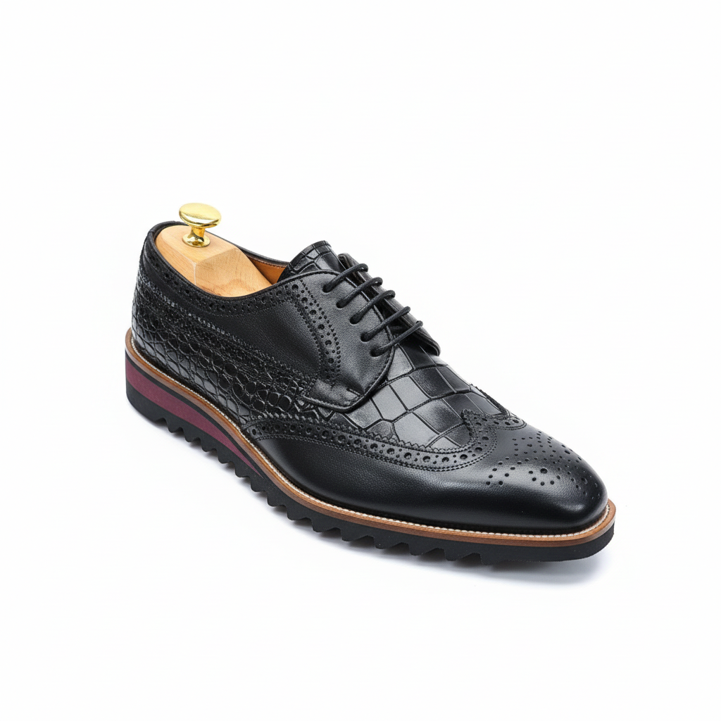 Derbies homme cuir croco noir