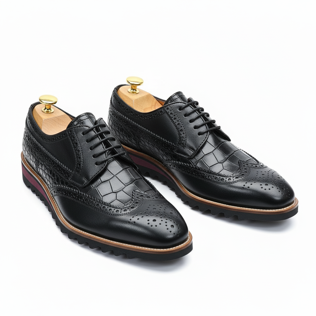 Derbies homme cuir croco noir