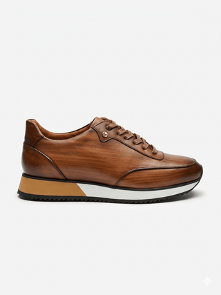 Sneakers Homme Cuir Camel Patiné - River