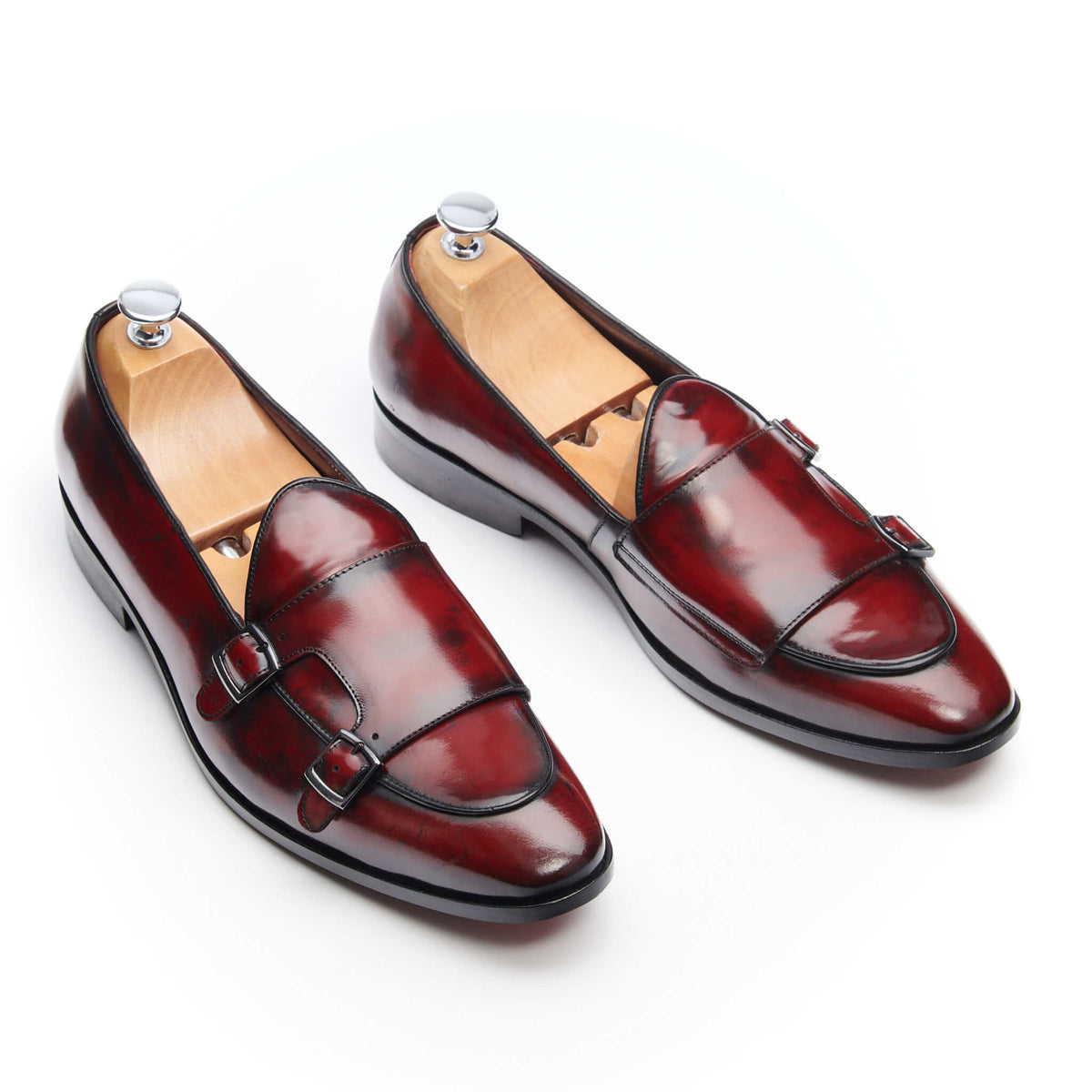 Mocassin à boucle homme cuir glacé bordeaux