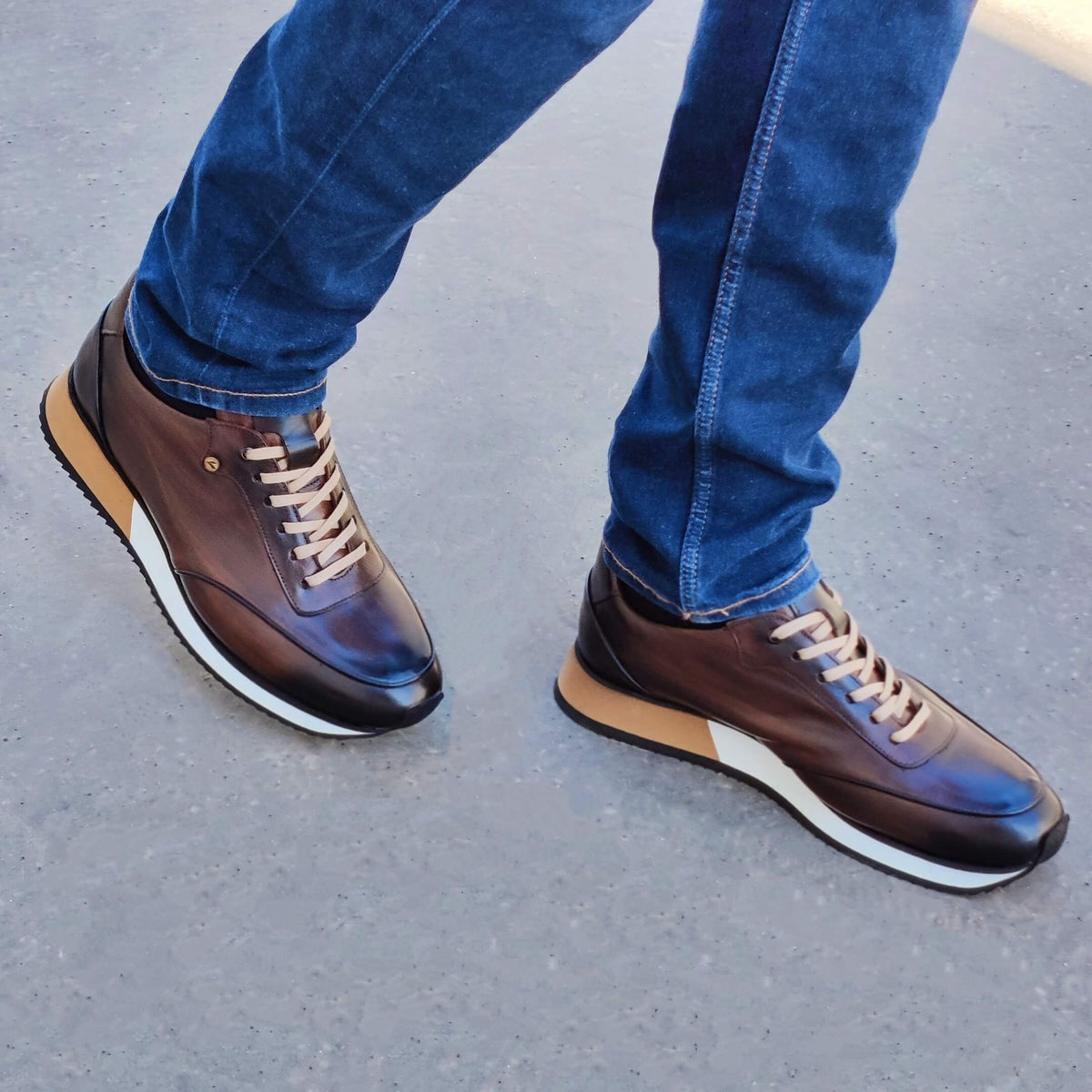 Sneakers Homme Cuir Marron Patiné - River