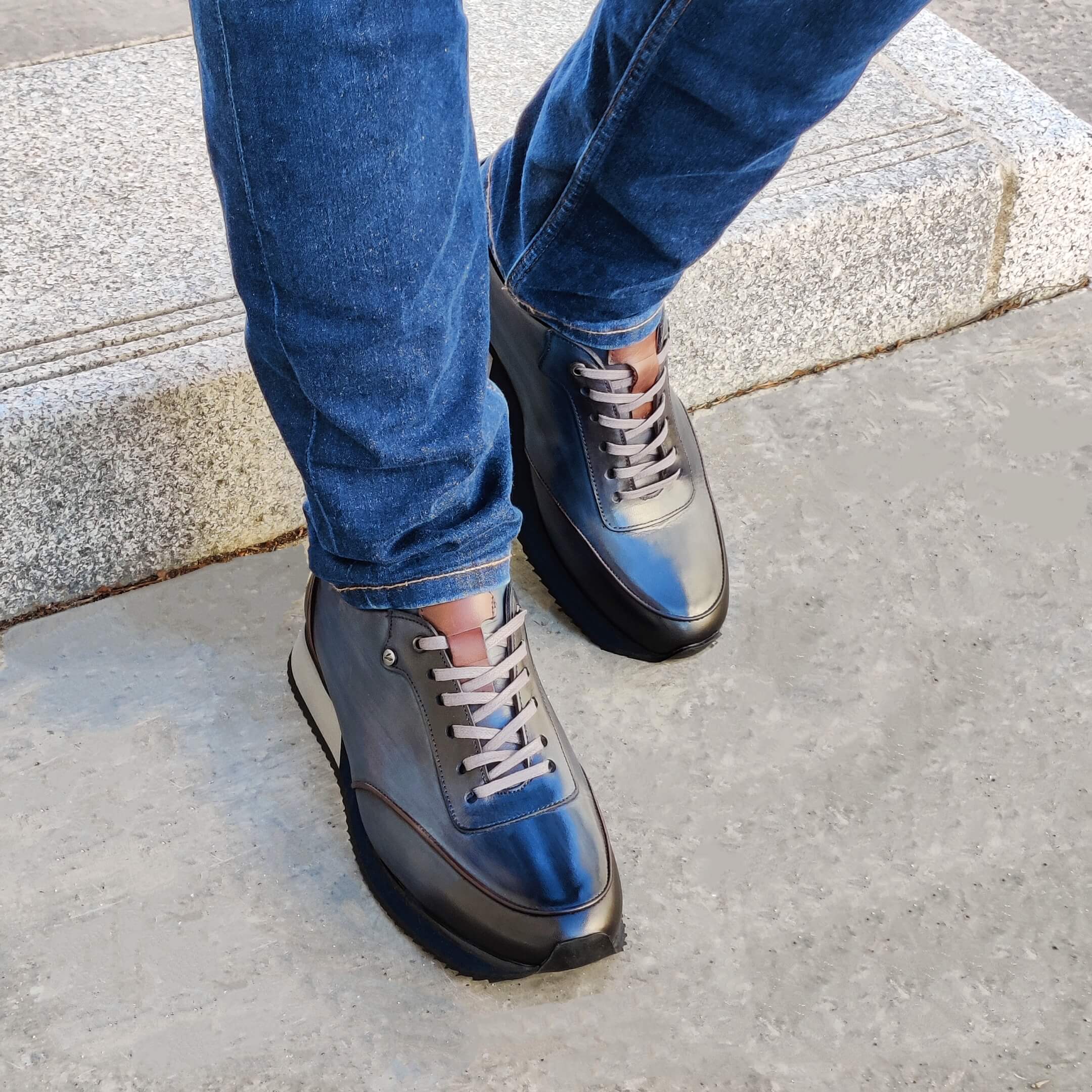 Chaussures Homme Chaussure Francaise Luxe Sneakers Homme Cuir Bleu