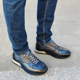 Sneakers Homme Cuir Bleu Patiné - Peter