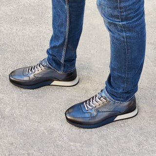 Sneakers Homme Cuir Bleu Patiné - Peter