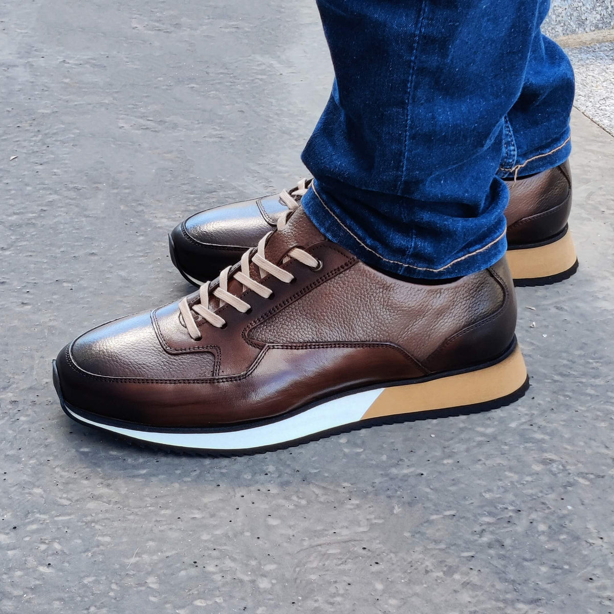 Sneakers Homme Cuir Marron Patiné - Peter