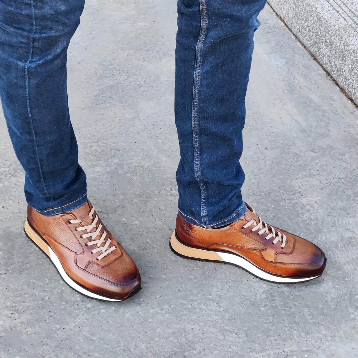 Sneakers Homme Cuir Camel Patiné - Peter