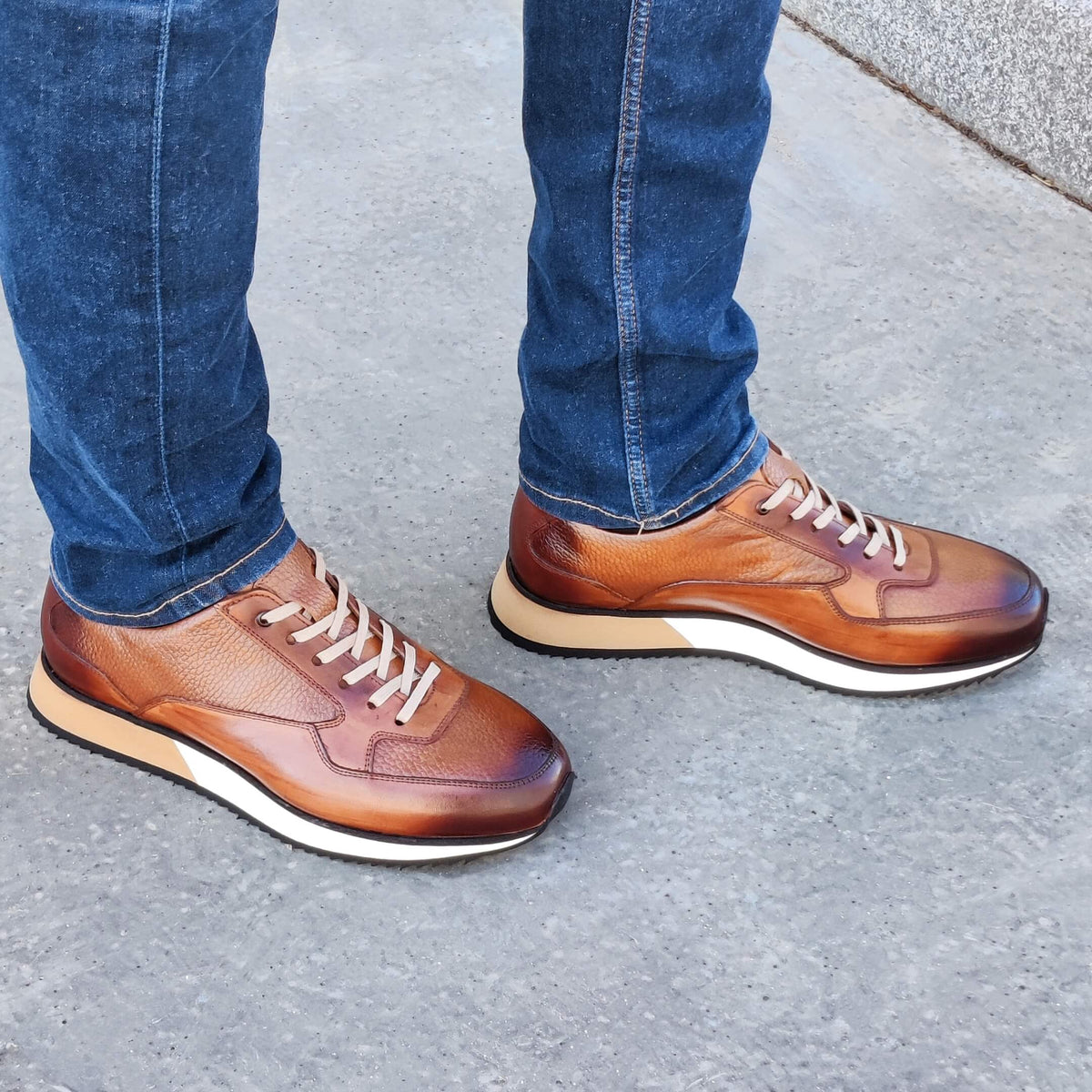 Sneakers Homme Cuir Camel Patiné - Peter