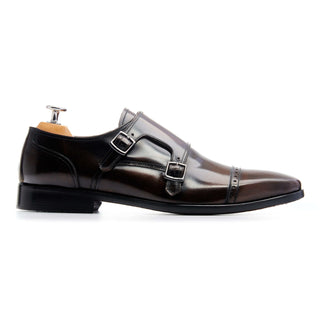 Double Buckle Men's Shoes Glazed Leather - Elvis