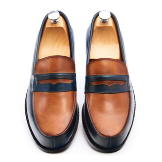 Mocassin Penny Loafer Bleu/Camel- Nelson